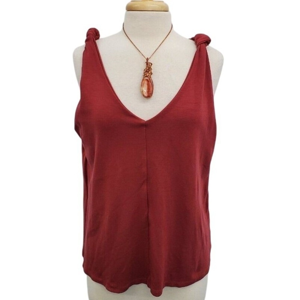 Marybelle Womens 1X Rust Red Satin Look Tie Strap Tank Top Sleeveless - Picture 2 of 12